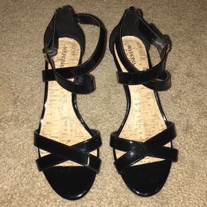 Merona black patent wedge sandals, size 7-1/2 NWOT